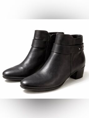 ECCO Black Leather Ankle Booties Side Zip Comfort Heel Size 40 (US 9–9.5)